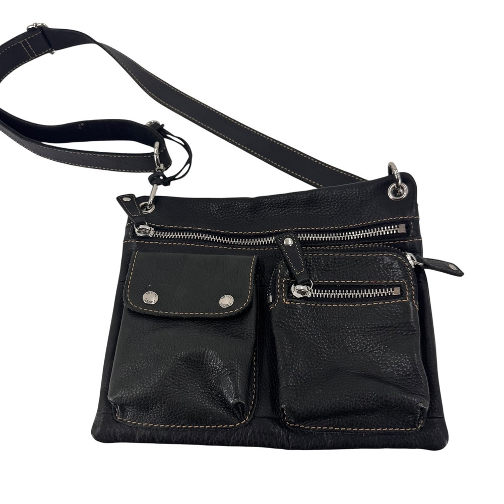Vintage Fossil Black Pebbled Leather Multi Pocket Organizer Crossbody Bag - Picture 4 of 9